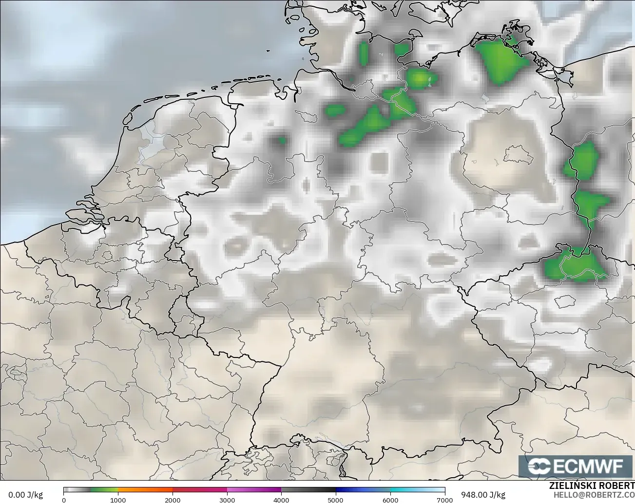 ECMWF IFS 0.25° modelo - Alemania, CAPE