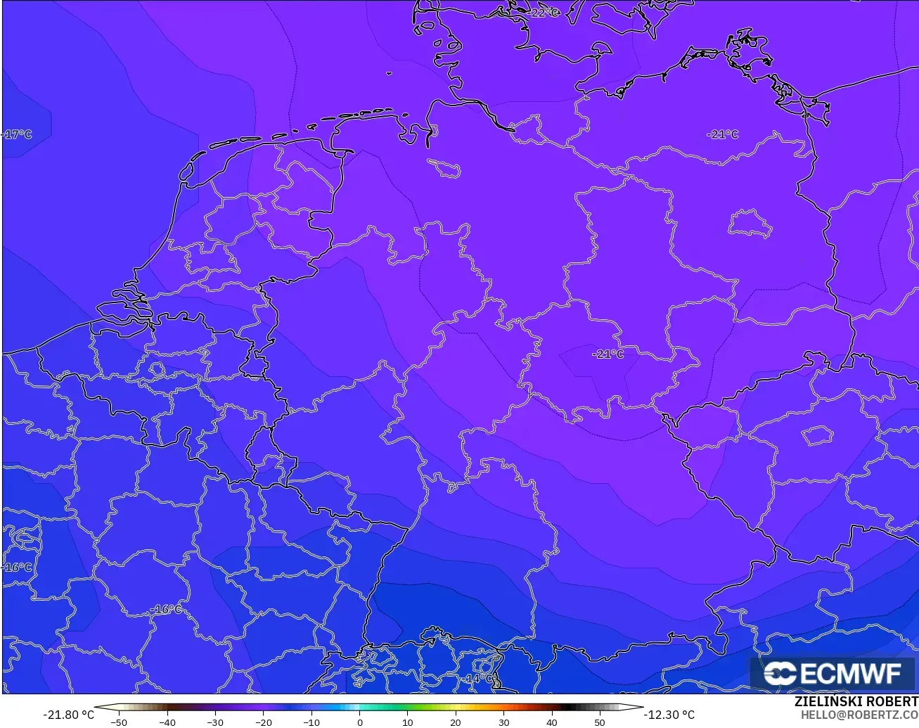 ECMWF IFS 0.25° modelo - Alemania, Temperatura a 500 hPa