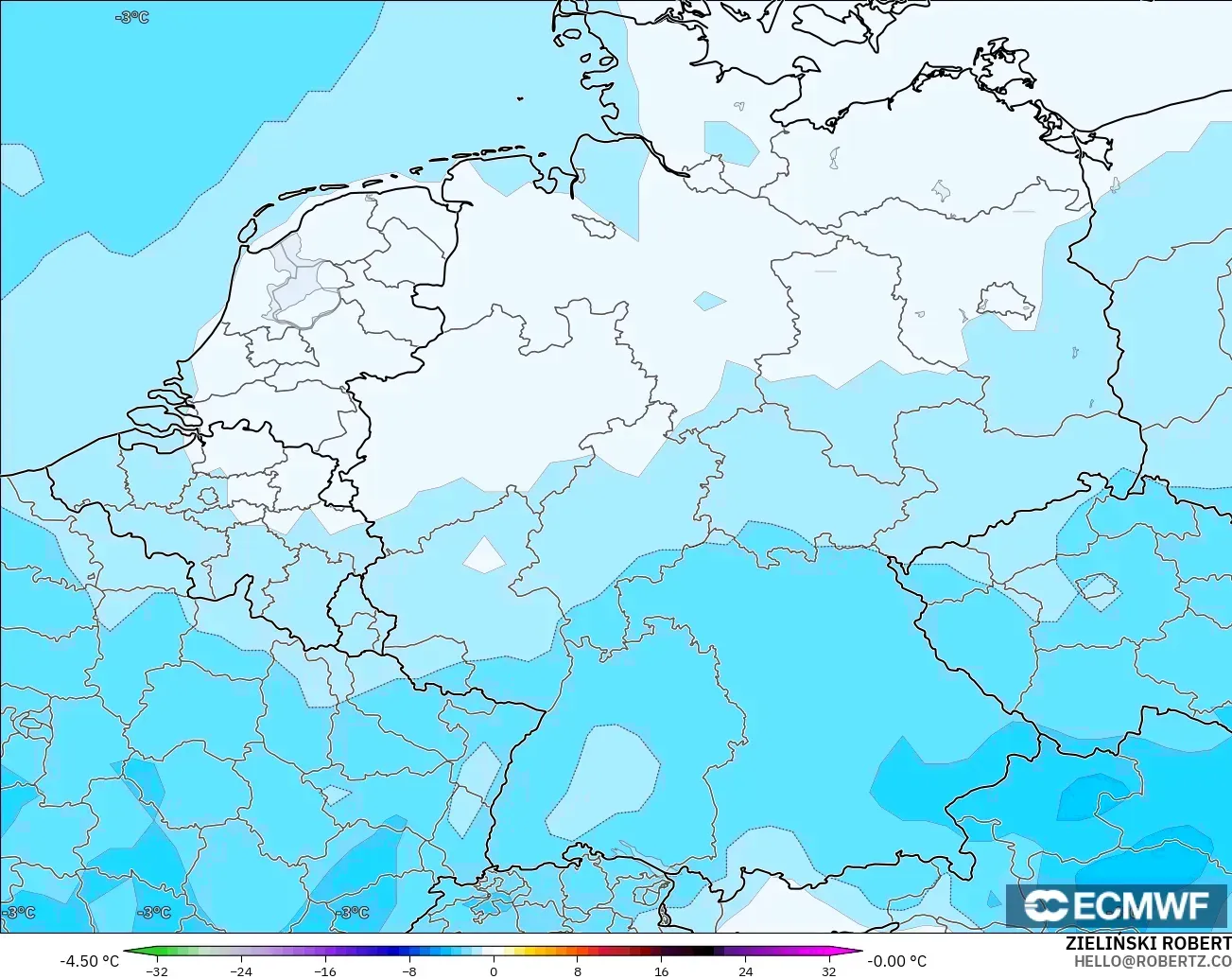 ECMWF IFS 0.25° modelo - Alemania, Anomalía de temperatura a 850 hPa