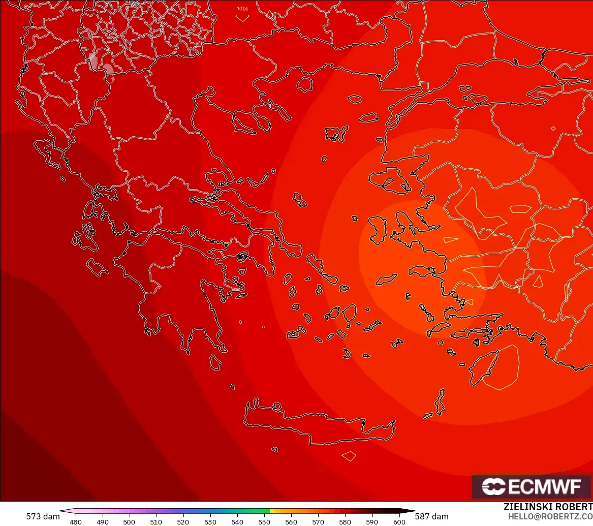 ECMWF IFS 0.25° modelo - Grecia, Altura geopotencial a 500 hPa