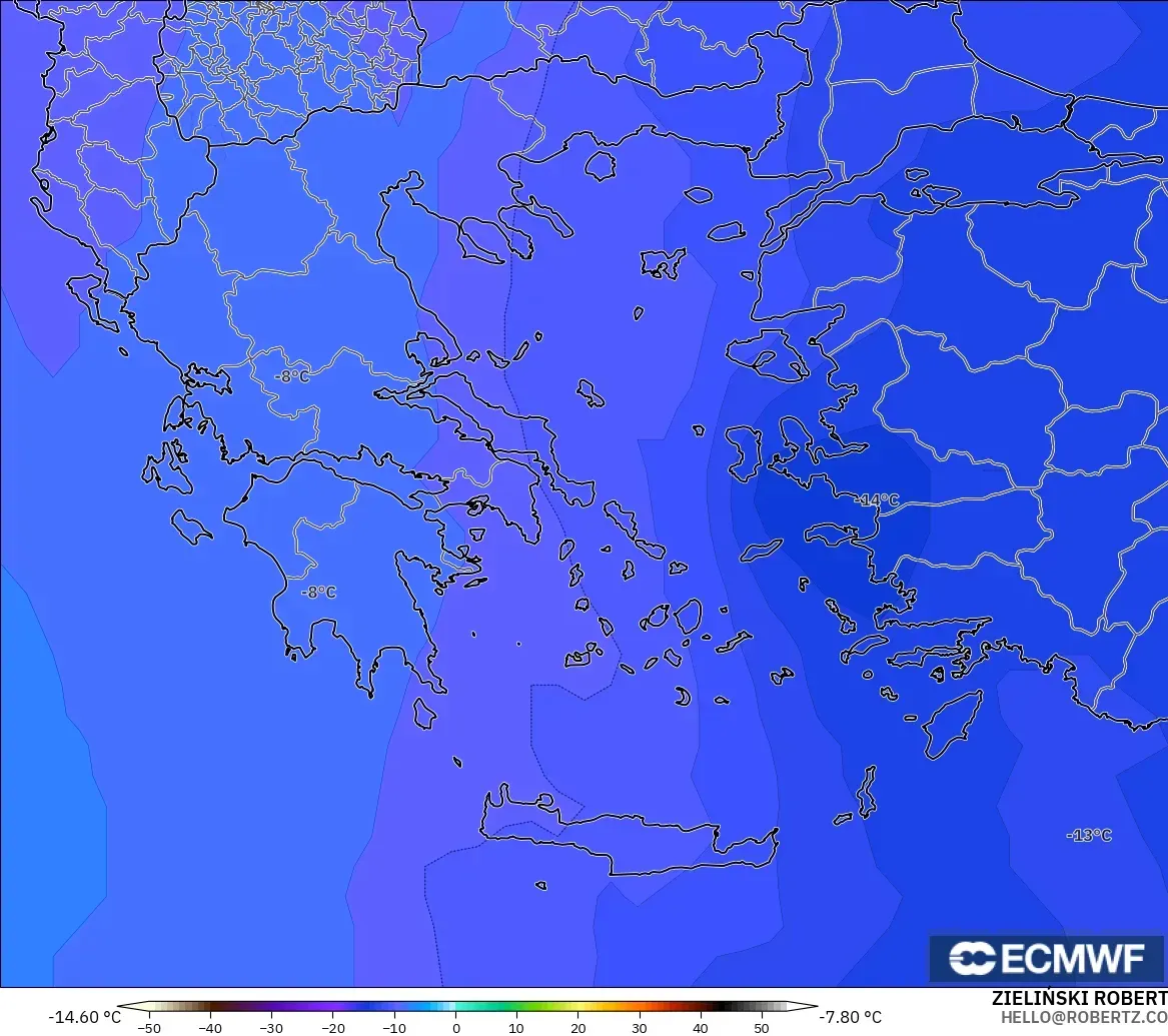 ECMWF IFS 0.25° modelo - Grecia, Temperatura a 500 hPa