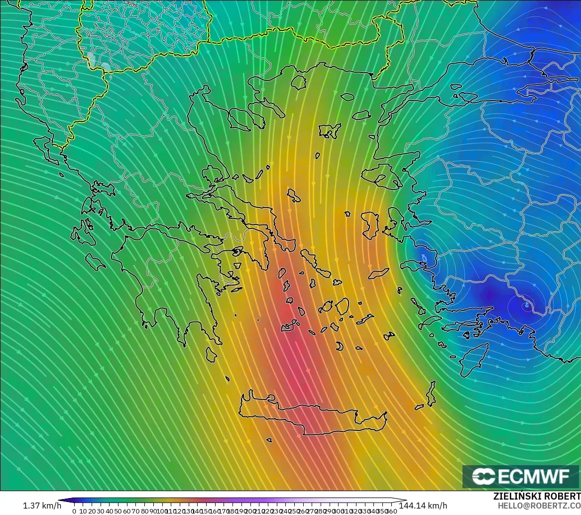 ECMWF IFS 0.25° modelo - Grecia, Viento a 300 hPa (corriente en chorro)