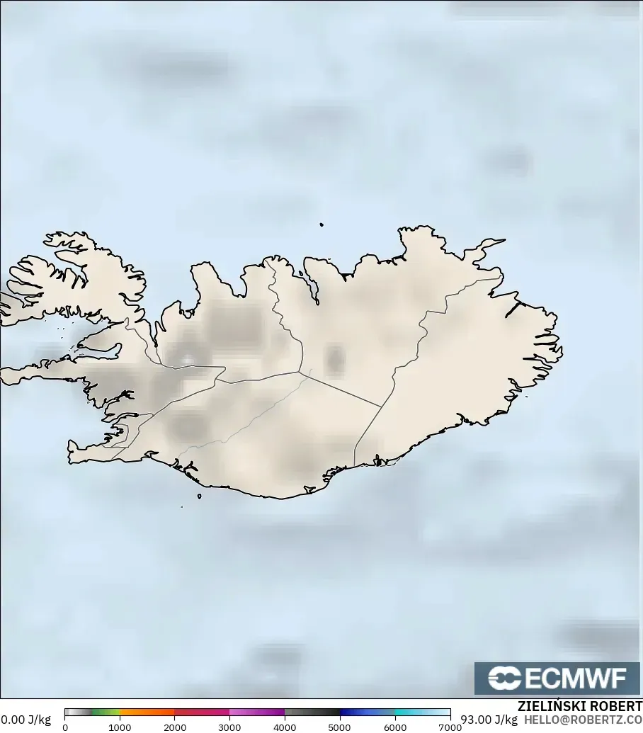 ECMWF IFS 0.25° modelo - Islandia, CAPE