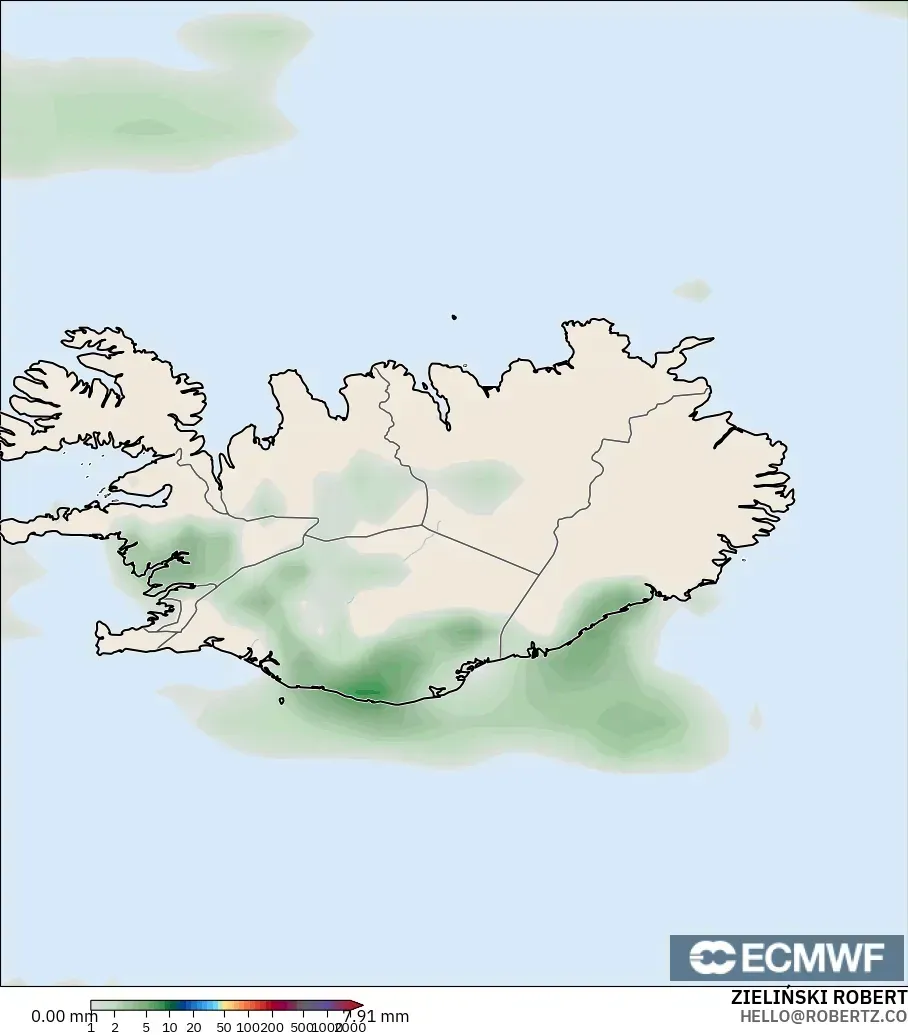 ECMWF IFS 0.25° modelo - Islandia, Acumulación de precipitación
