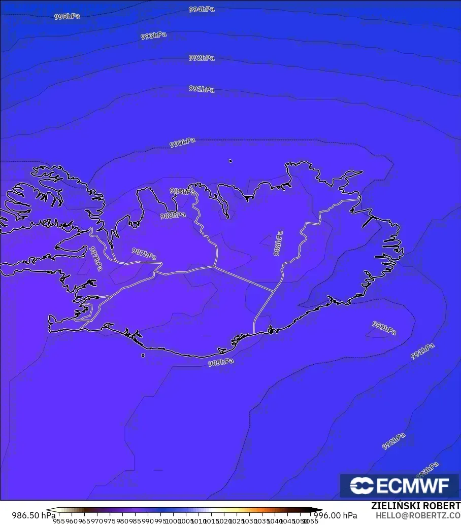ECMWF IFS 0.25° modelo - Islandia, Presión