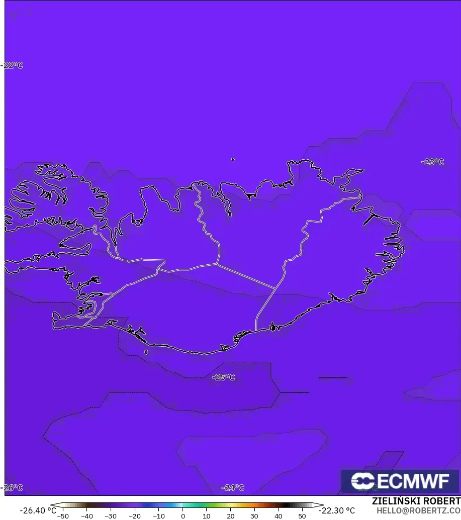 ECMWF IFS 0.25° modelo - Islandia, Temperatura a 500 hPa