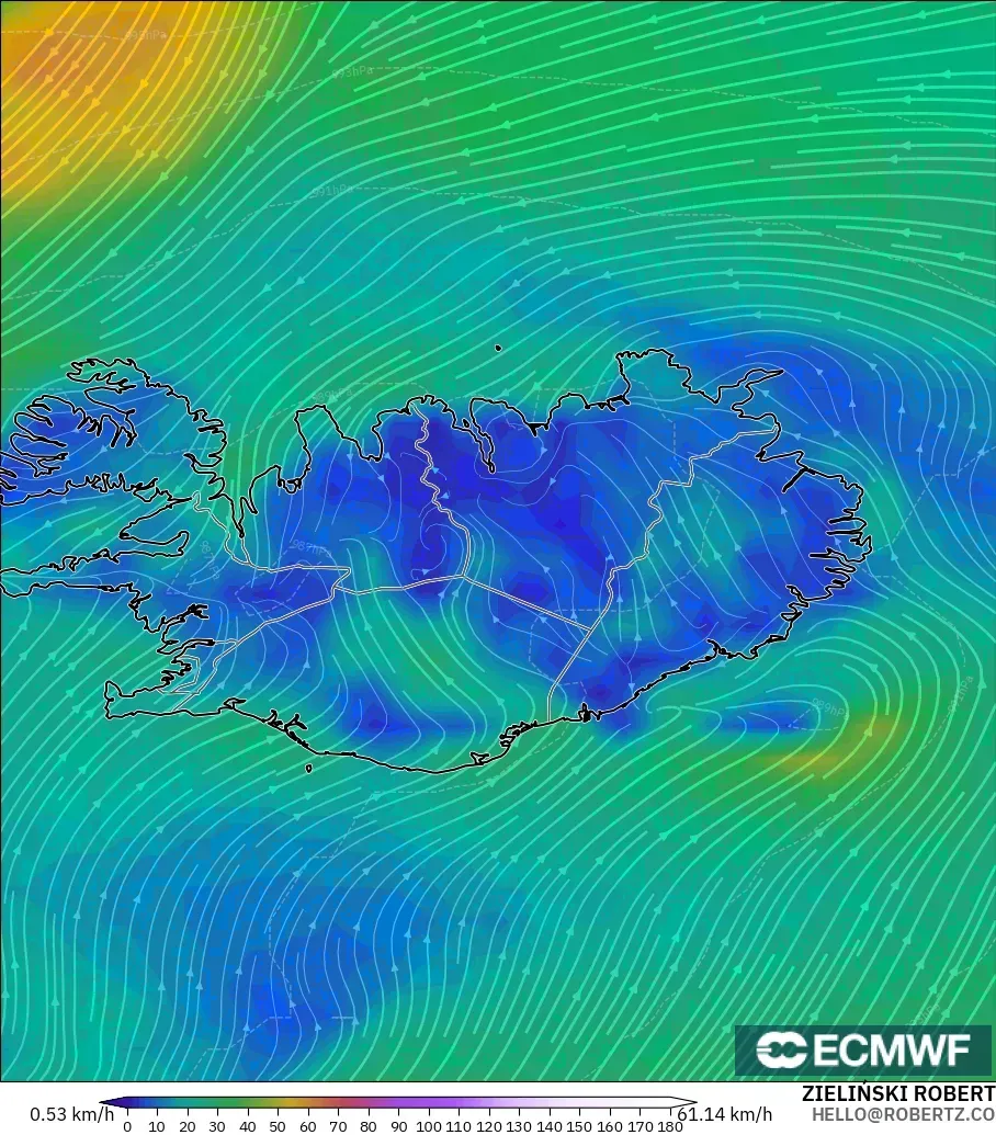 ECMWF IFS 0.25° modelo - Islandia, Viento a 10 m