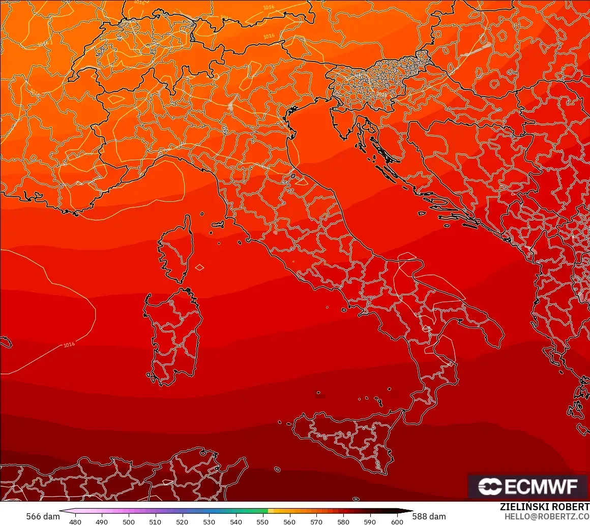 ECMWF IFS 0.25° modelo - Italia, Altura geopotencial a 500 hPa