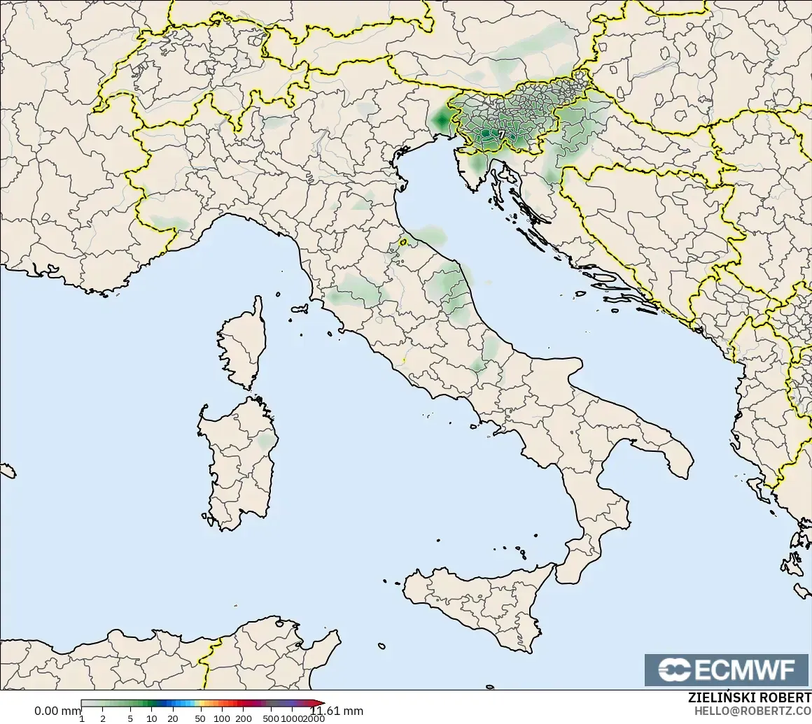 ECMWF IFS 0.25° modelo - Italia, Acumulación de precipitación