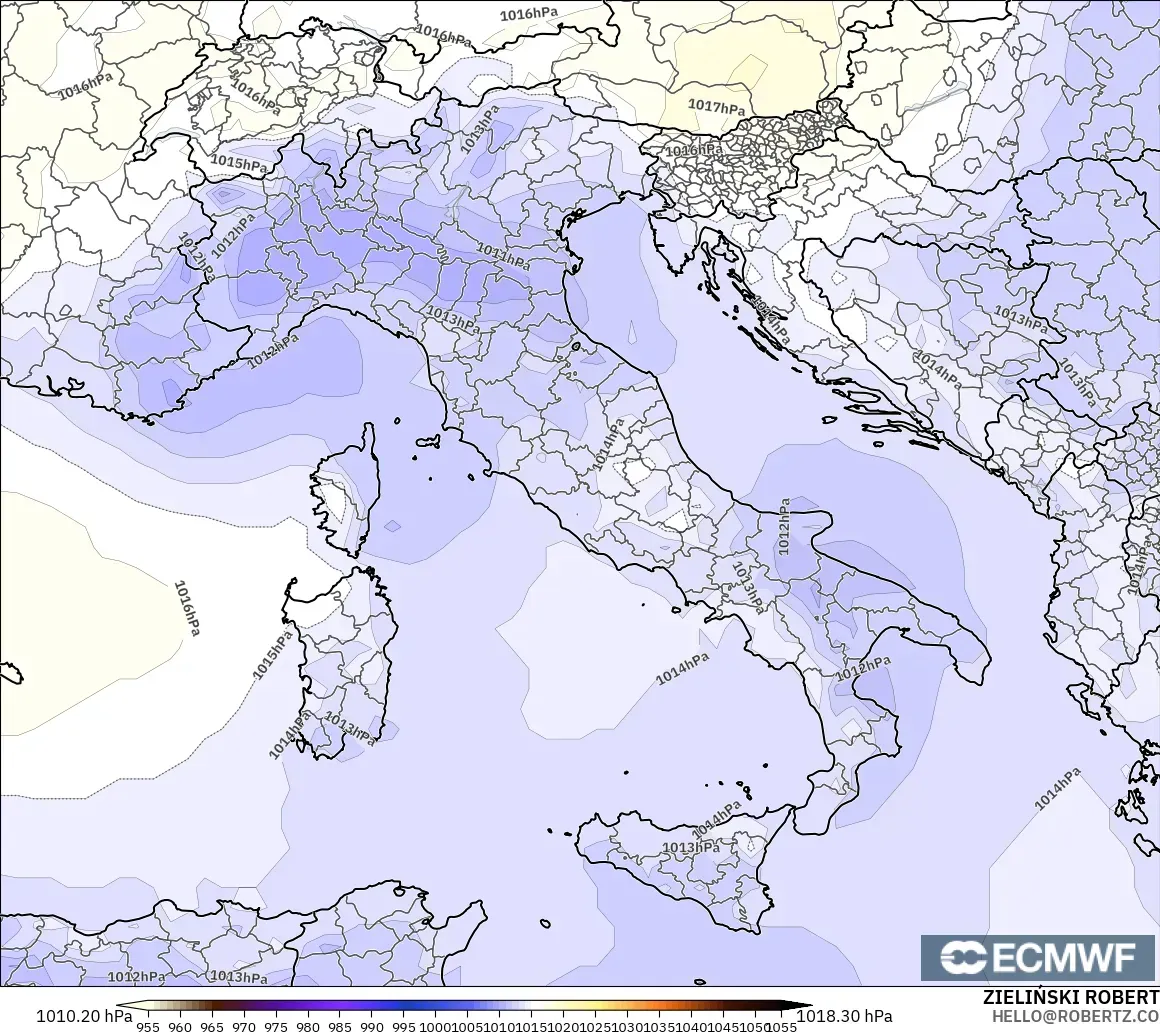 ECMWF IFS 0.25° modelo - Italia, Presión