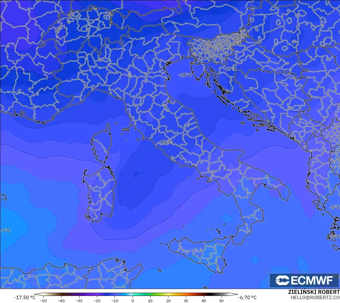 ECMWF IFS 0.25° modelo - Italia, Temperatura a 500 hPa