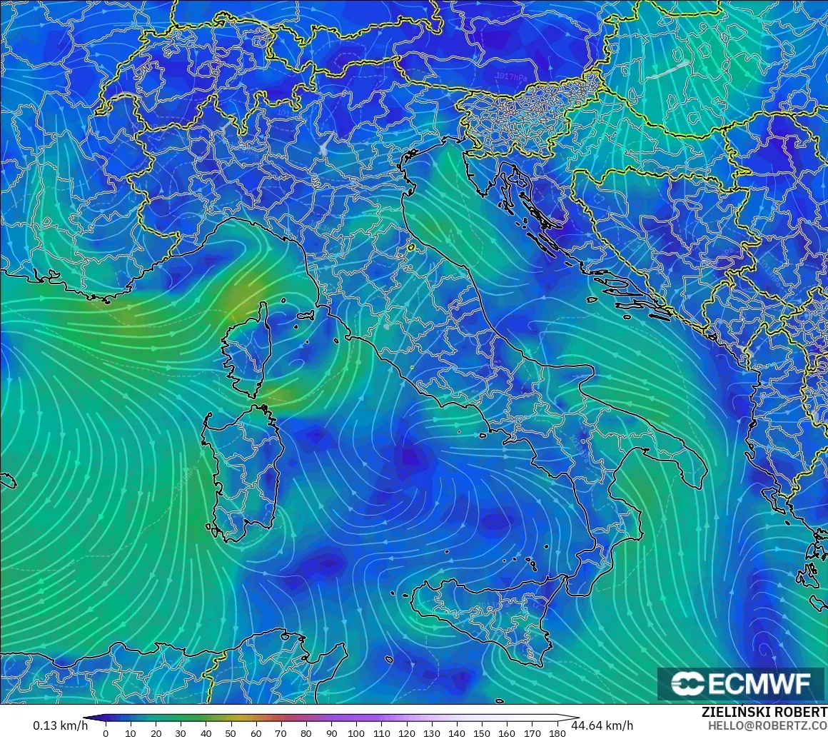 ECMWF IFS 0.25° modelo - Italia, Viento a 10 m