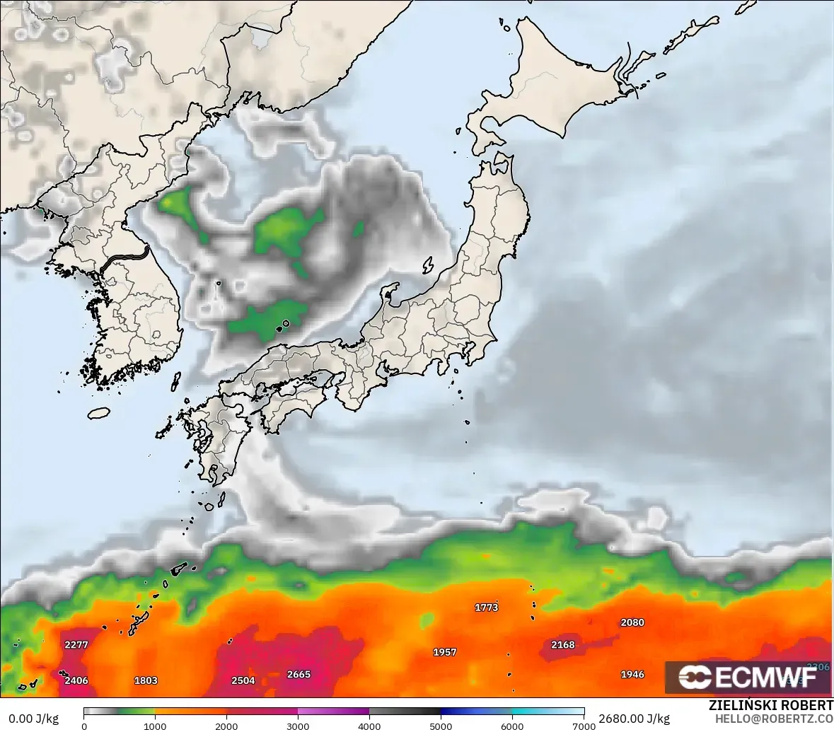 ECMWF IFS 0.25° modelo - Japón, CAPE