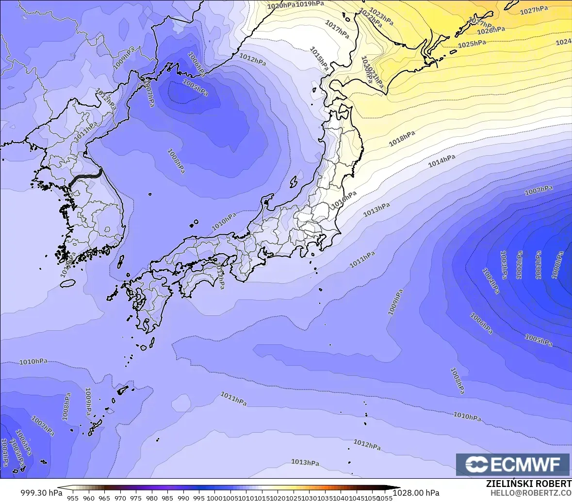 ECMWF IFS 0.25° modelo - Japón, Presión