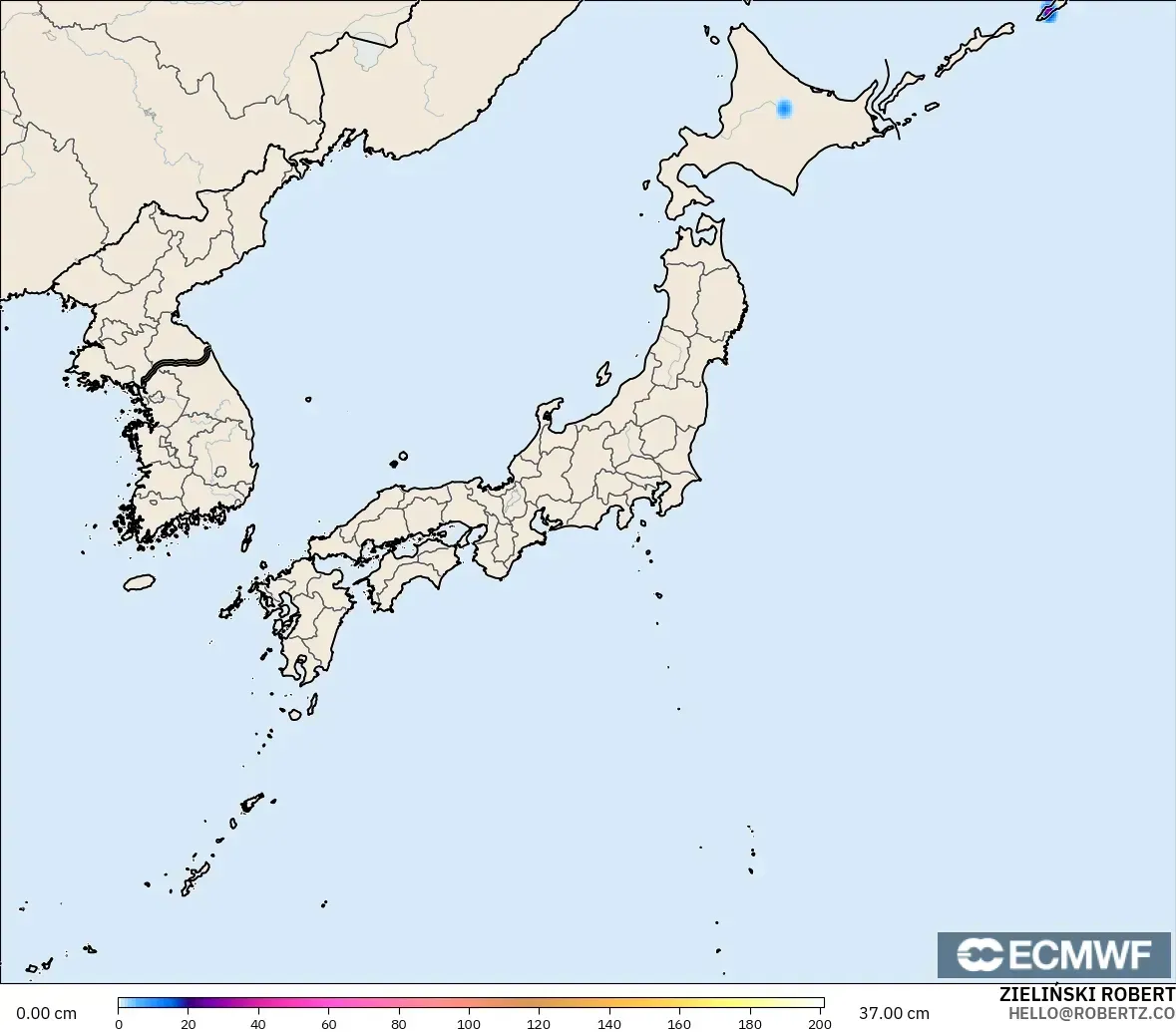 ECMWF IFS 0.25° modelo - Japón, Profundidad de nieve