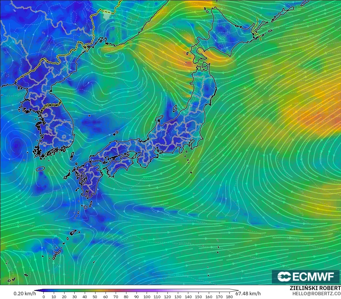 ECMWF IFS 0.25° modelo - Japón, Viento a 10 m