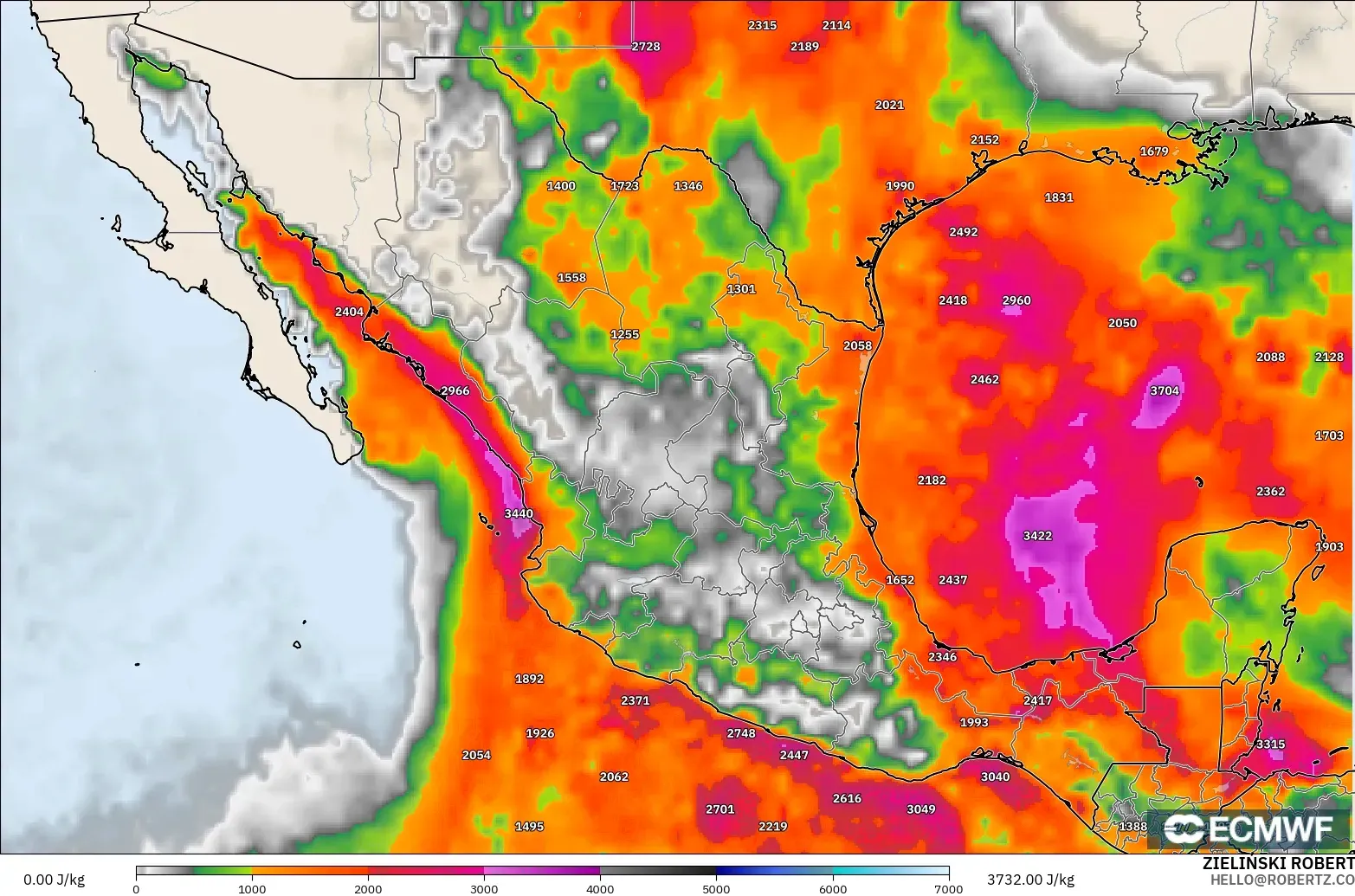 ECMWF IFS 0.25° modelo - México, CAPE