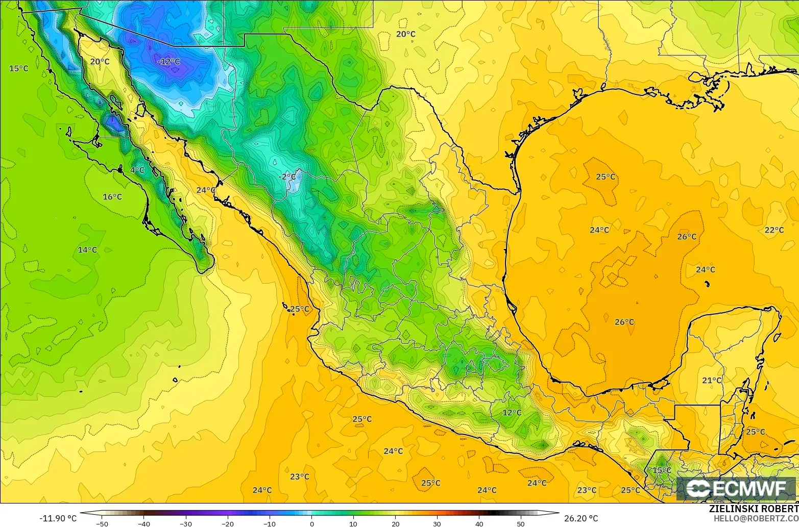ECMWF IFS 0.25° modelo - México, Punto de rocío a 2 m