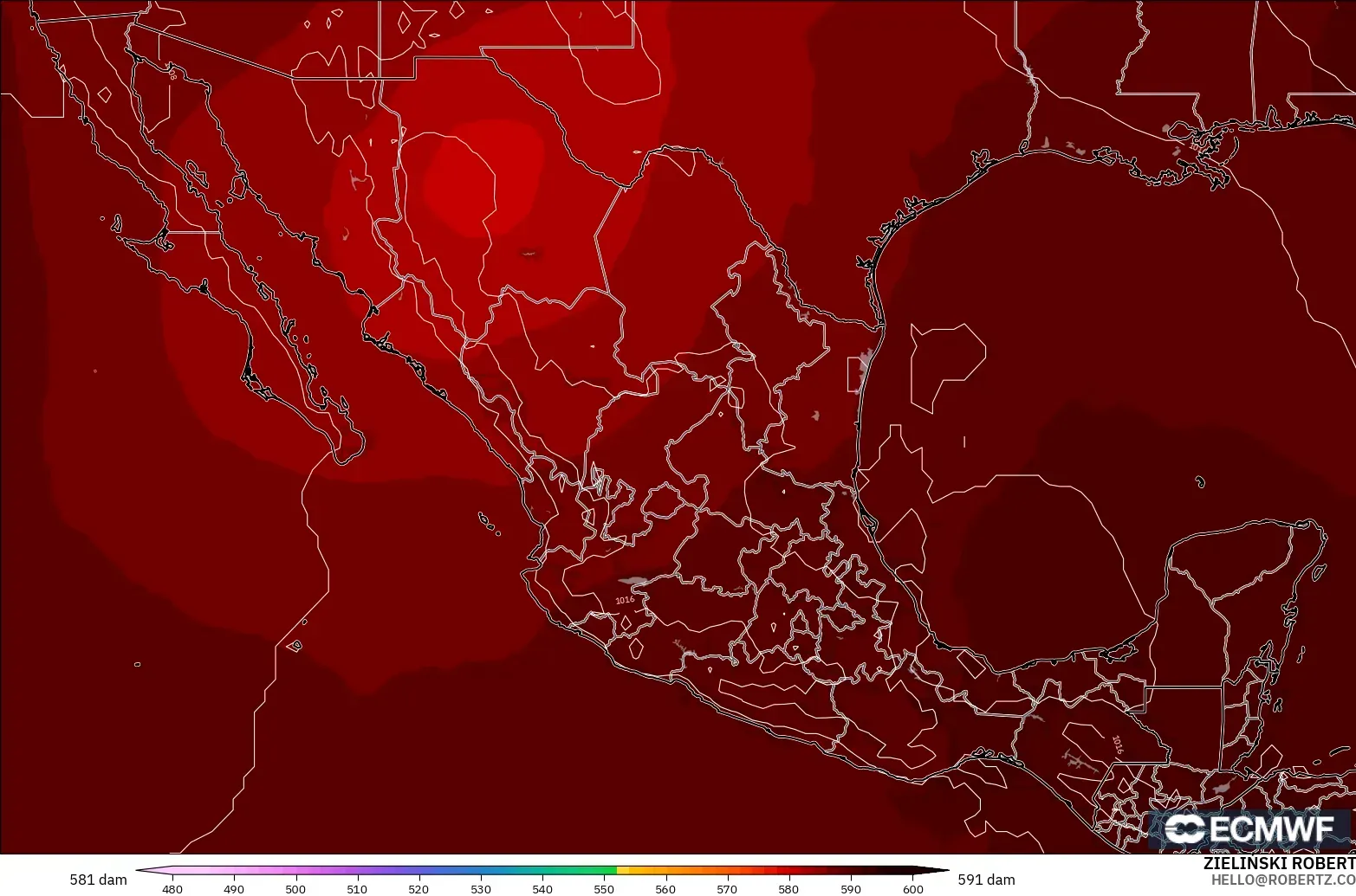 ECMWF IFS 0.25° modelo - México, Altura geopotencial a 500 hPa