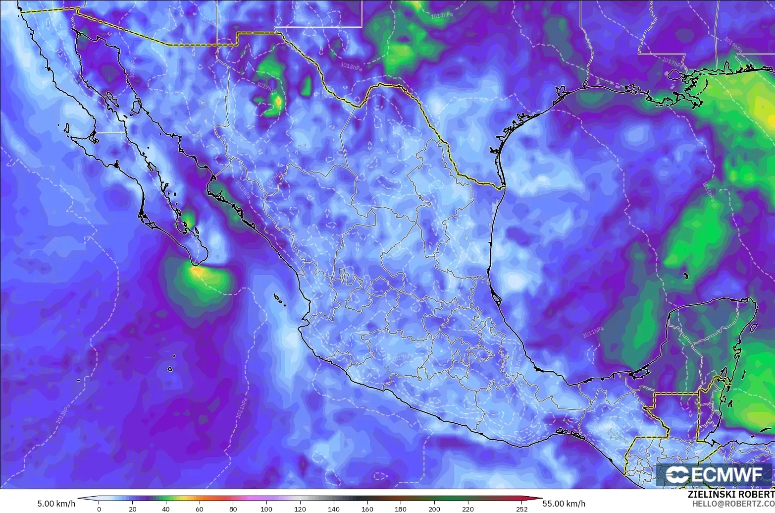 ECMWF IFS 0.25° modelo - México, Ráfagas de viento
