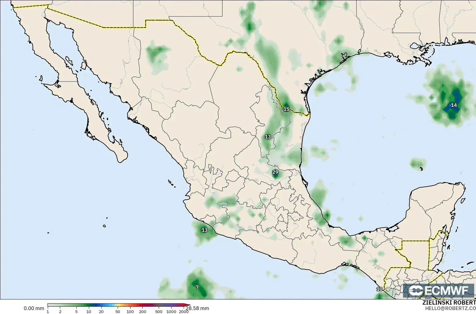 ECMWF IFS 0.25° modelo - México, Acumulación de precipitación