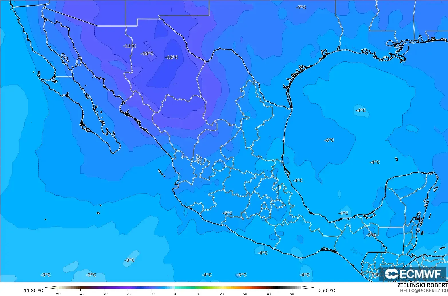 ECMWF IFS 0.25° modelo - México, Temperatura a 500 hPa