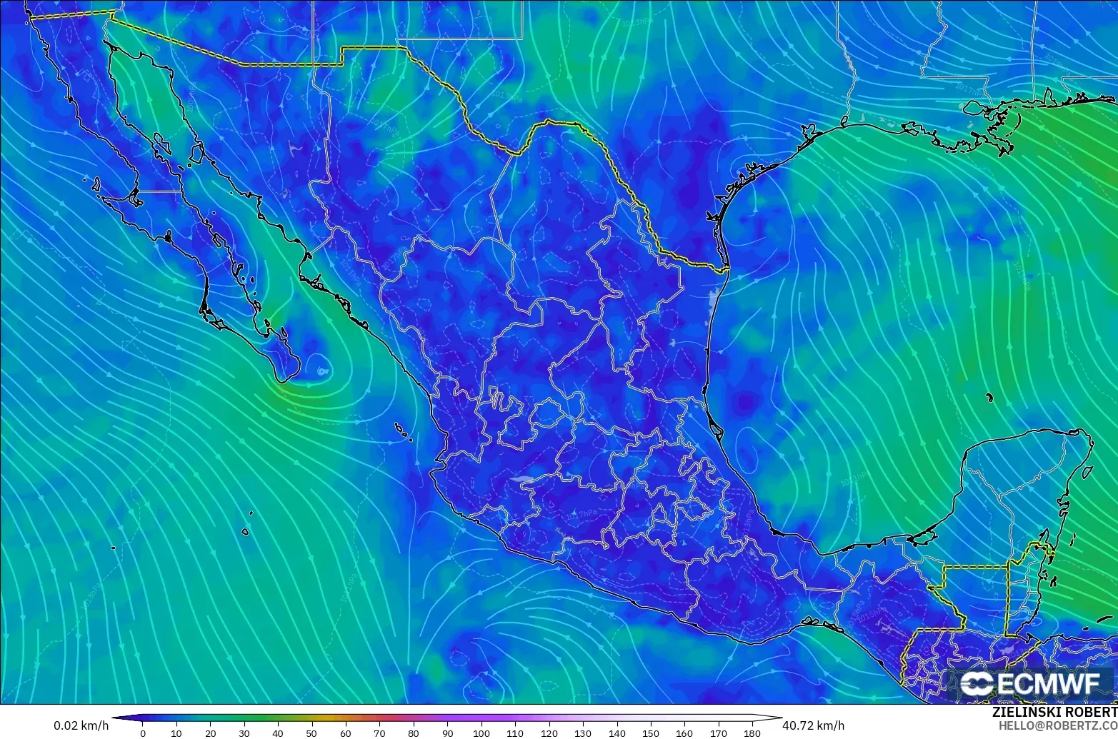 ECMWF IFS 0.25° modelo - México, Viento a 10 m