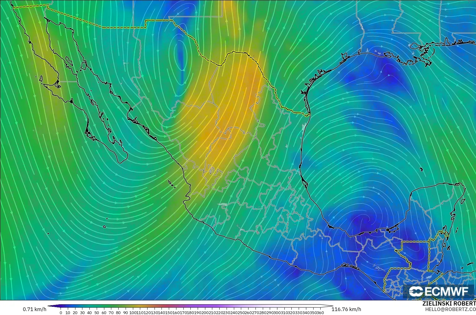 ECMWF IFS 0.25° modelo - México, Viento a 300 hPa (corriente en chorro)