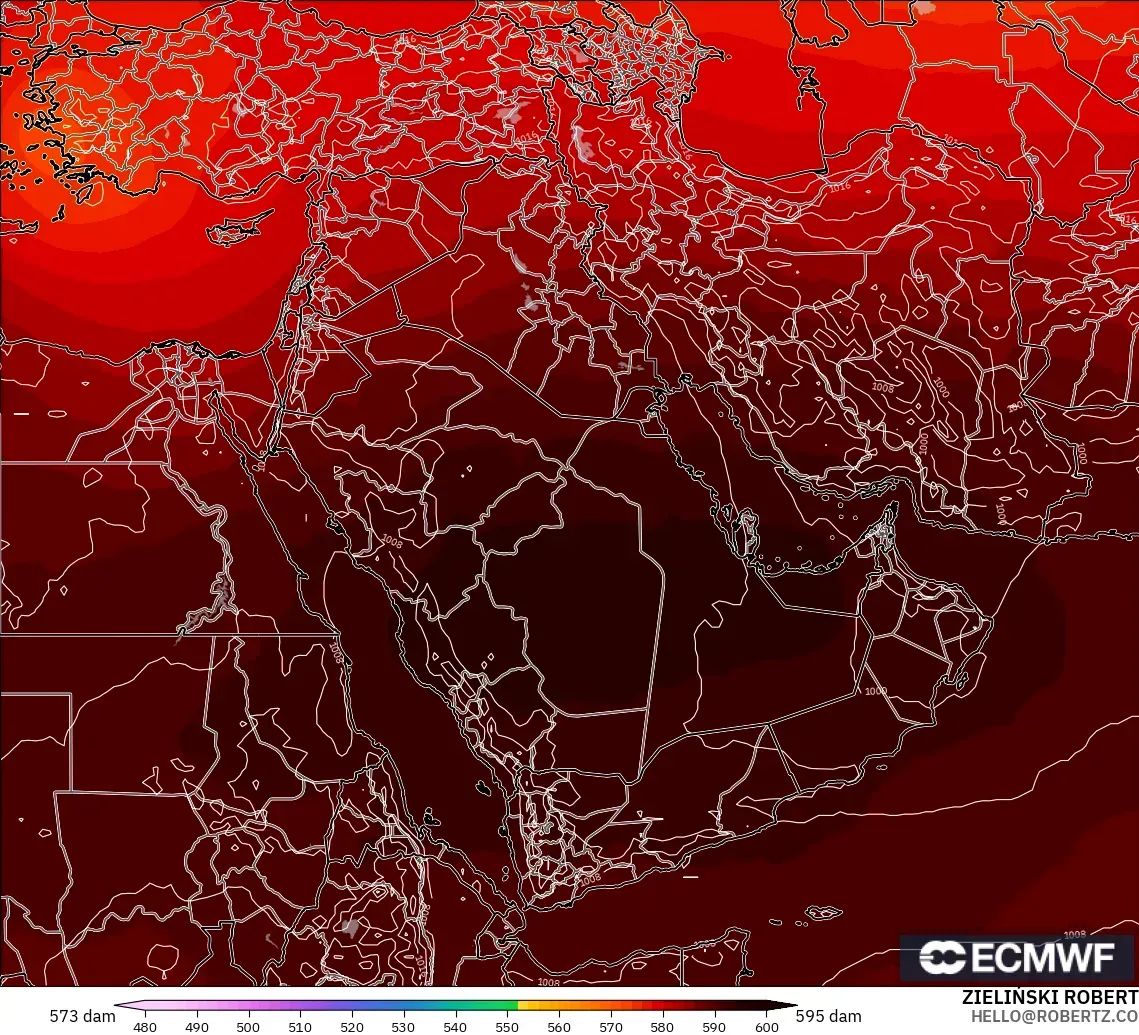 ECMWF IFS 0.25° modelo - Oriente Medio, Altura geopotencial a 500 hPa