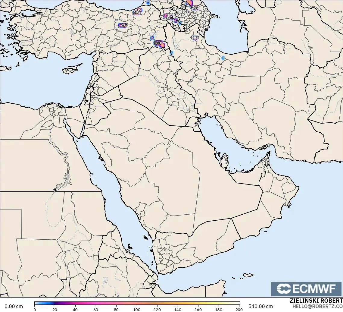 ECMWF IFS 0.25° modelo - Oriente Medio, Profundidad de nieve