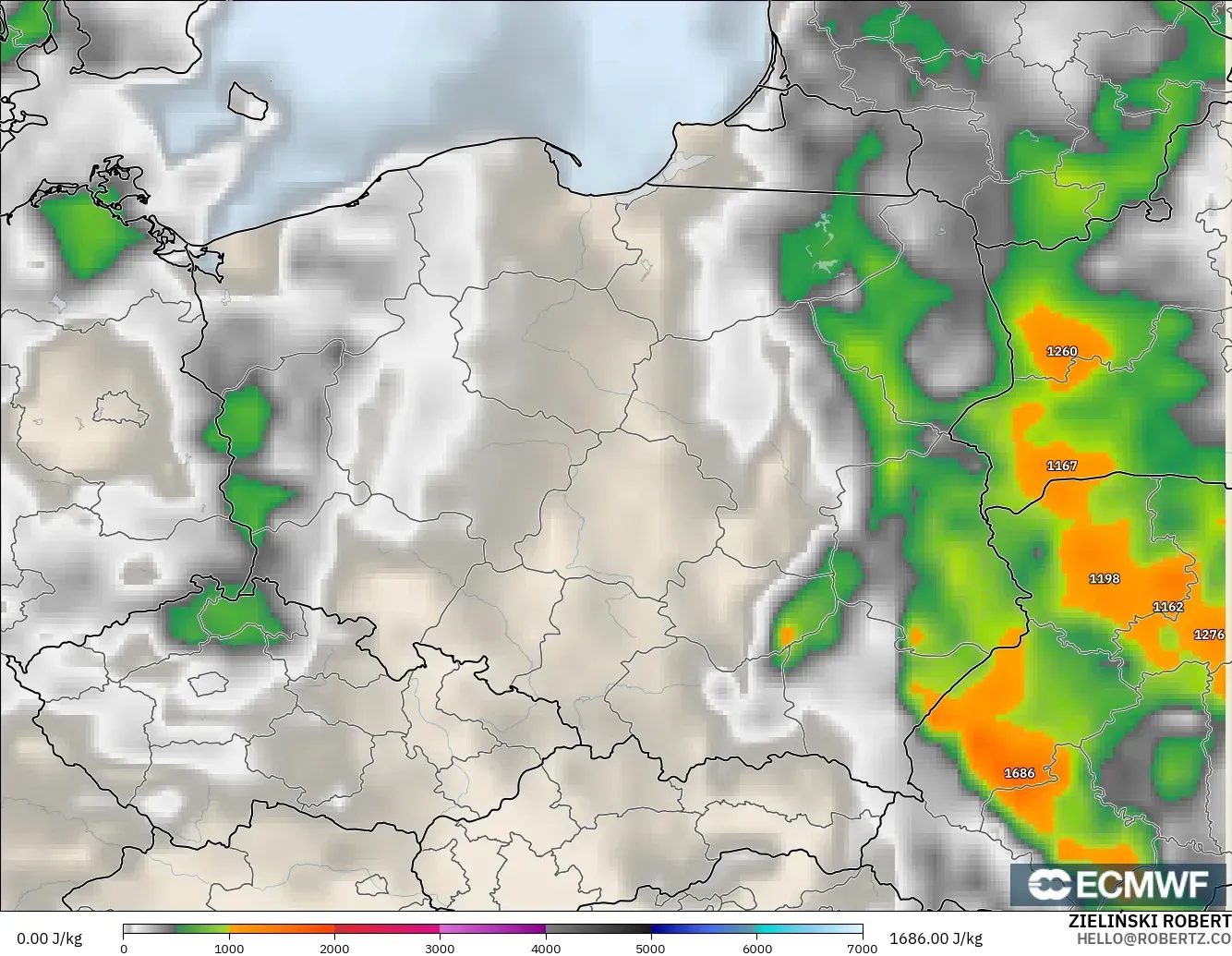 ECMWF IFS 0.25° modelo - Polonia, CAPE