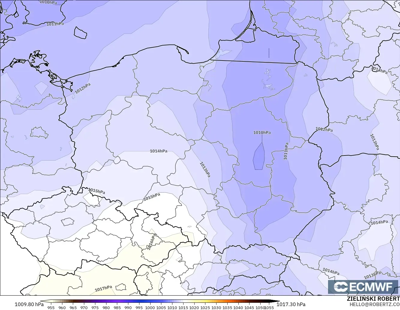 ECMWF IFS 0.25° modelo - Polonia, Presión