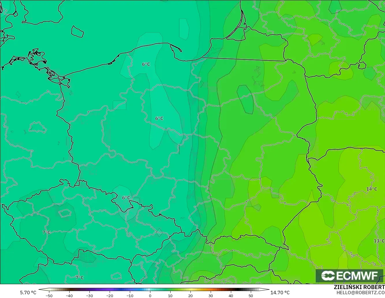 ECMWF IFS 0.25° modelo - Polonia, Temperatura a 850 hPa