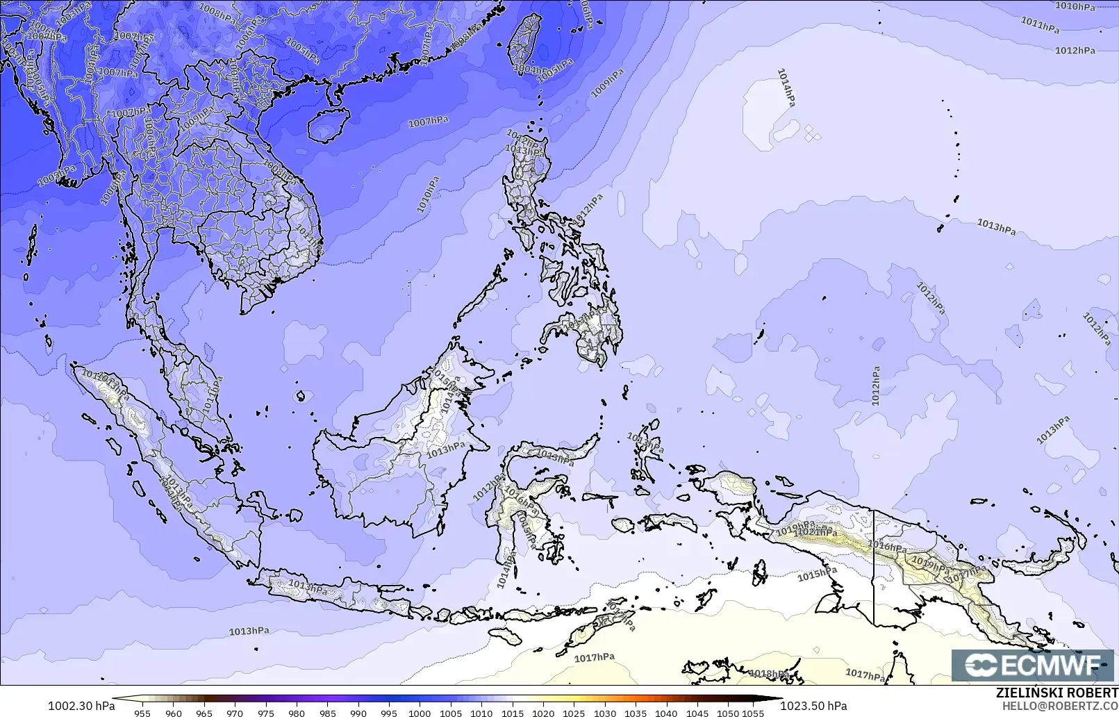 ECMWF IFS 0.25° modelo - Sudeste Asiático, Presión