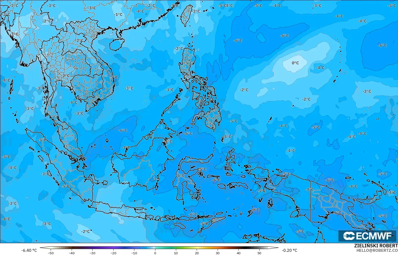 ECMWF IFS 0.25° modelo - Sudeste Asiático, Temperatura a 500 hPa
