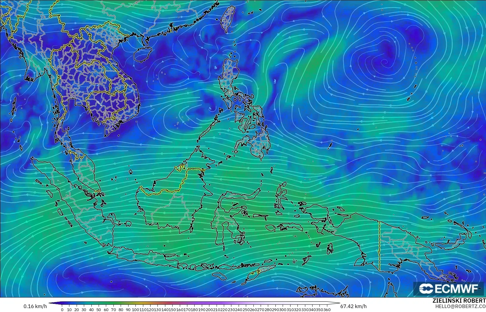 ECMWF IFS 0.25° modelo - Sudeste Asiático, Viento a 300 hPa (corriente en chorro)
