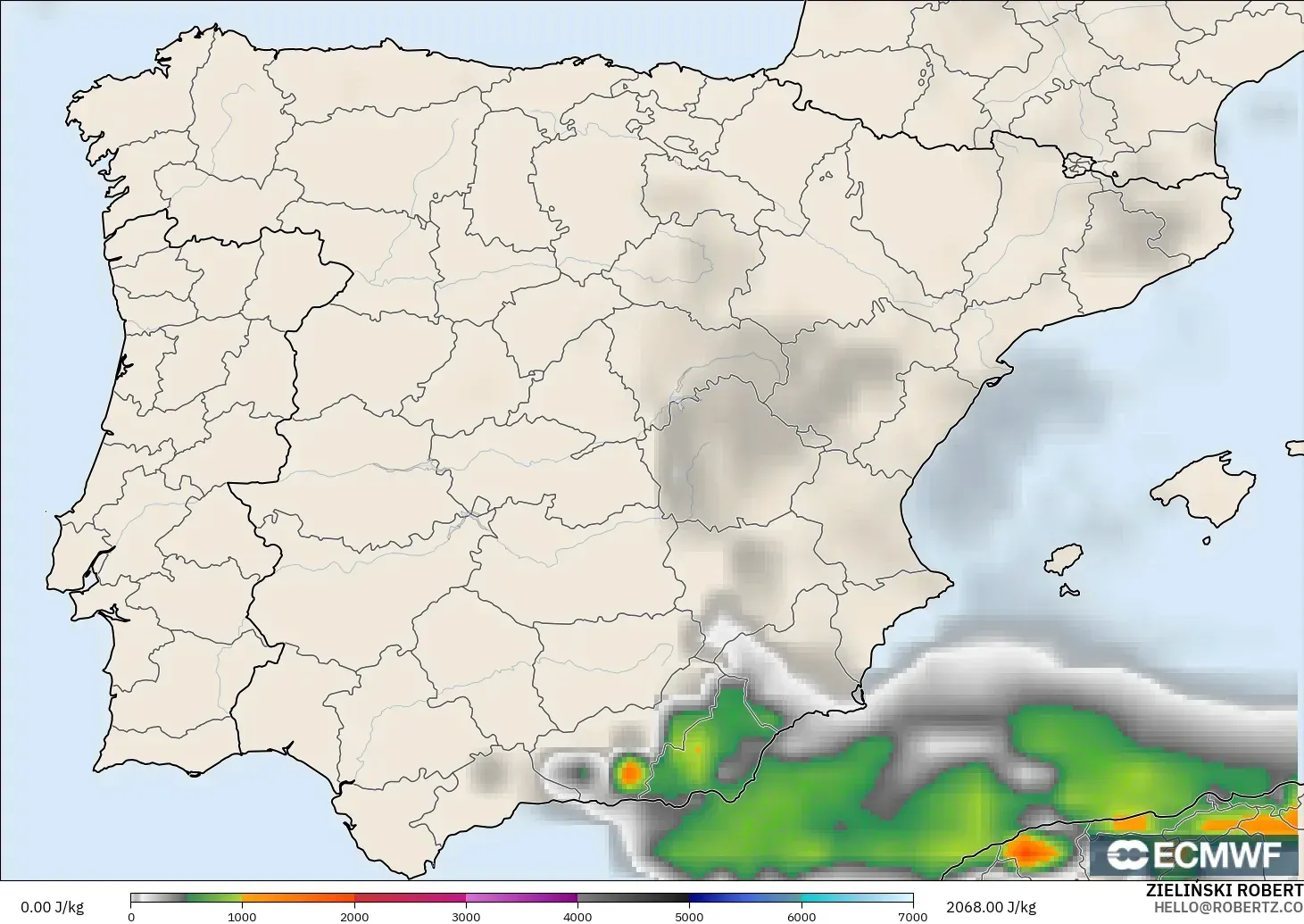 ECMWF IFS 0.25° modelo - España, CAPE