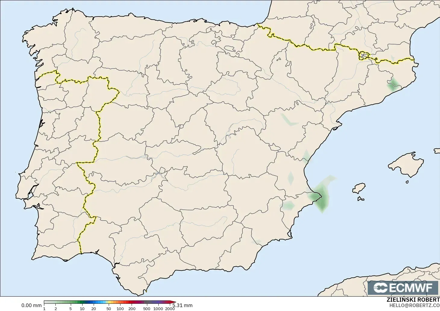 ECMWF IFS 0.25° modelo - España, Acumulación de precipitación