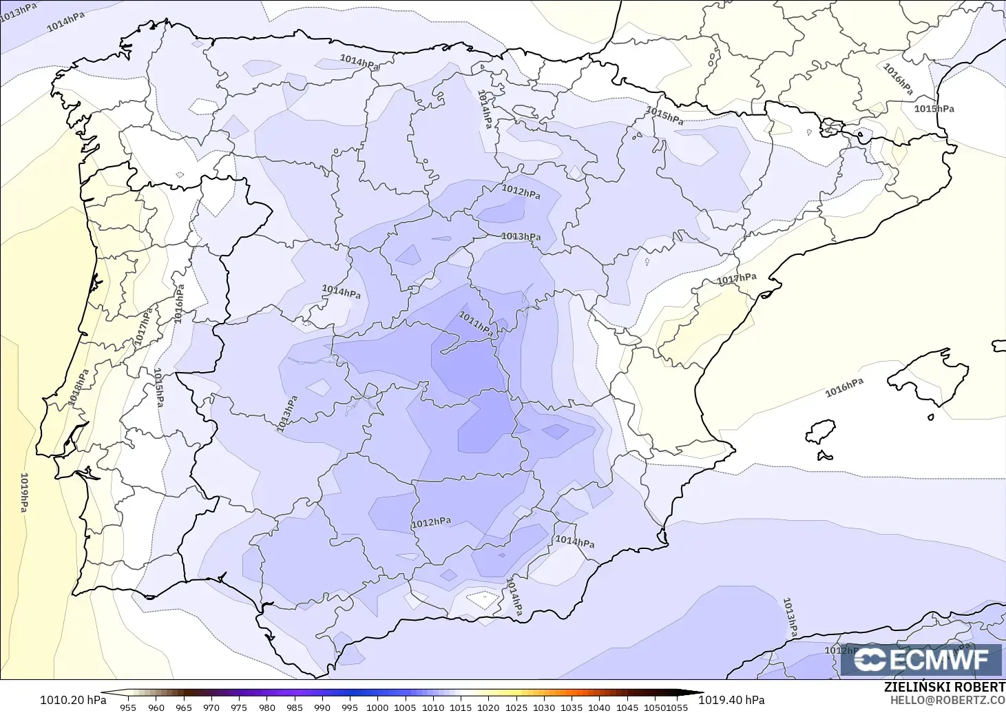 ECMWF IFS 0.25° modelo - España, Presión