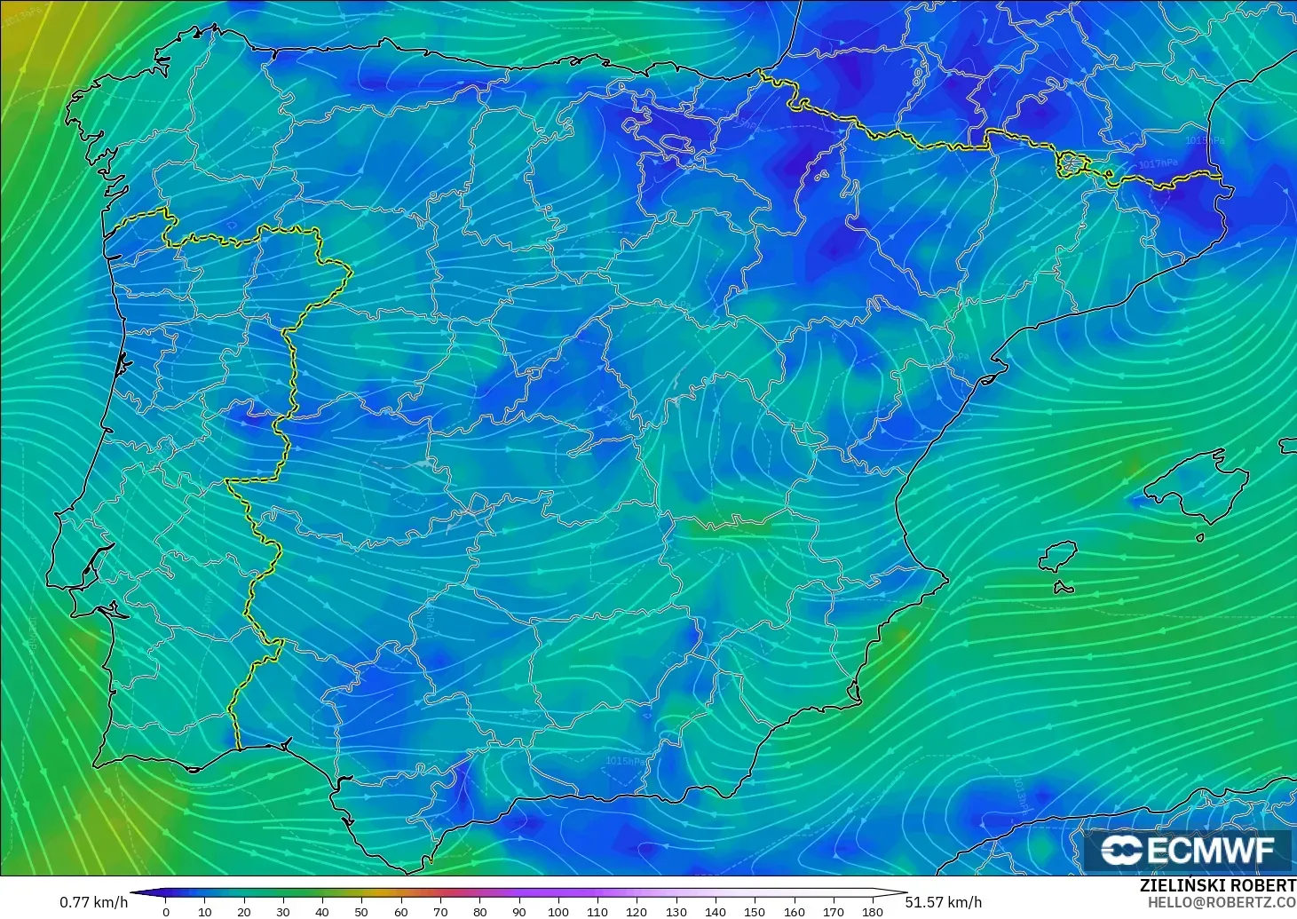 ECMWF IFS 0.25° modelo - España, Viento a 10 m