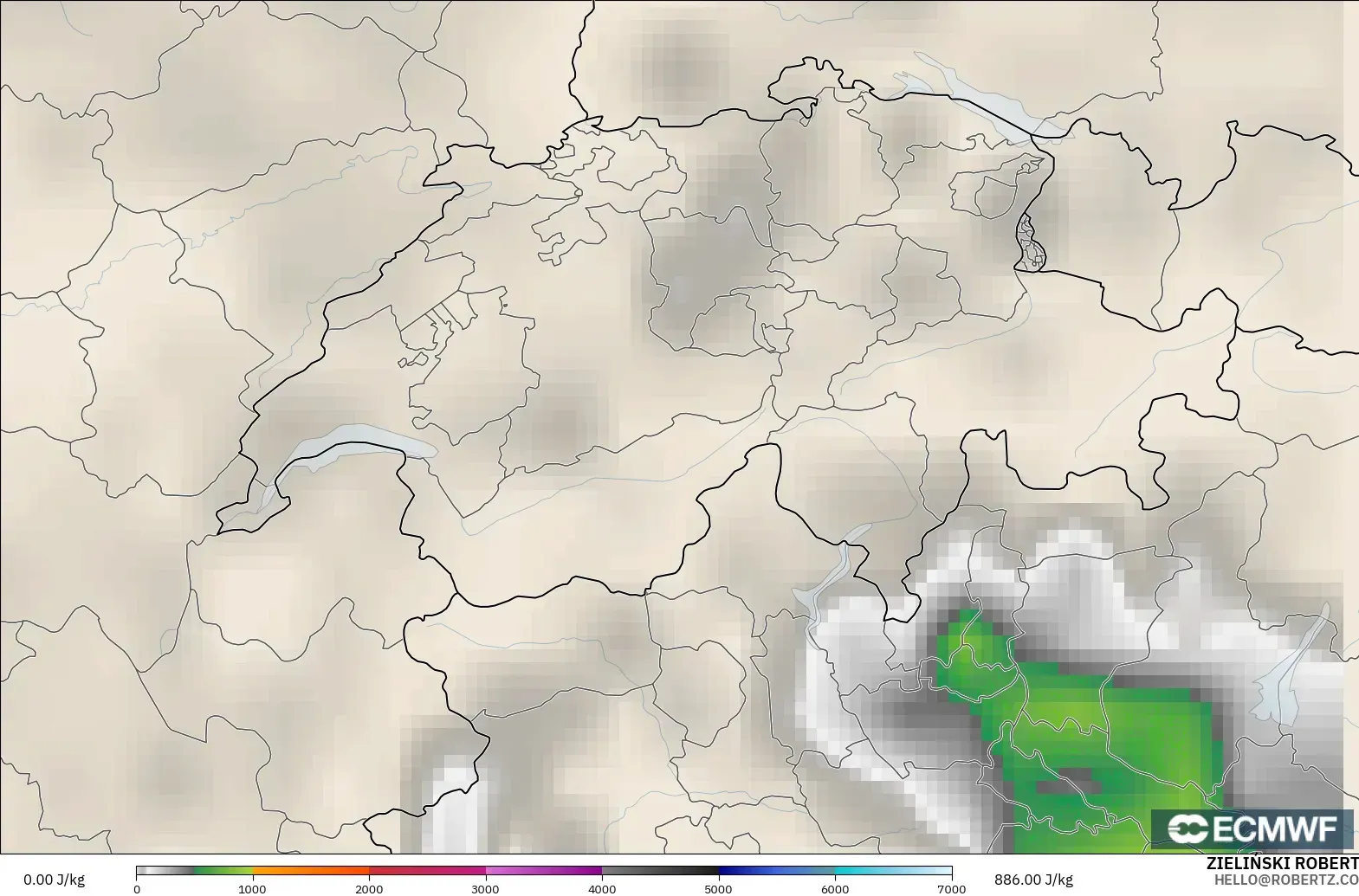 ECMWF IFS 0.25° modelo - Suiza, CAPE