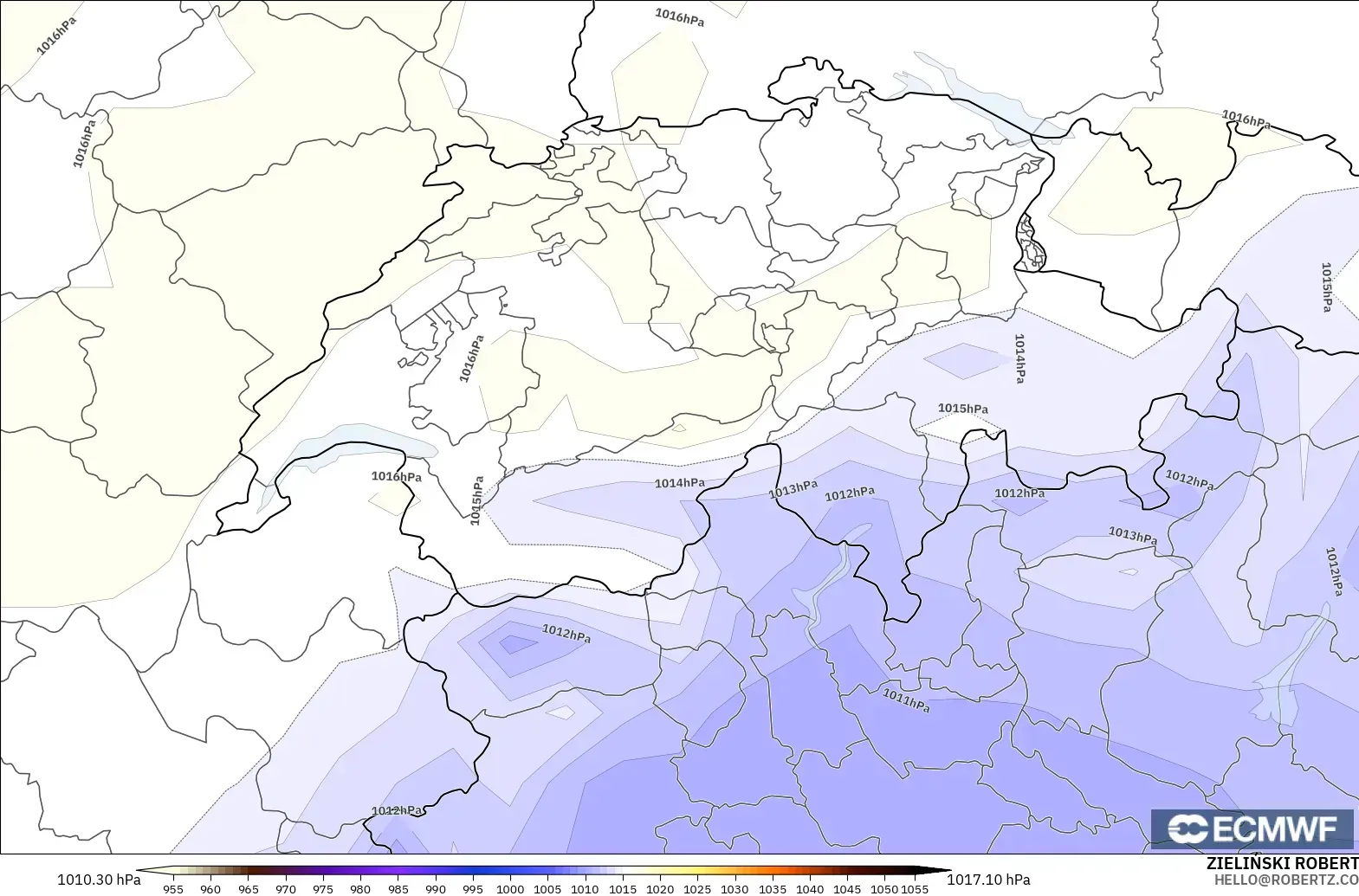 ECMWF IFS 0.25° modelo - Suiza, Presión