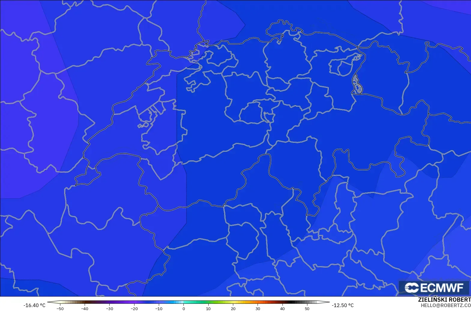 ECMWF IFS 0.25° modelo - Suiza, Temperatura a 500 hPa