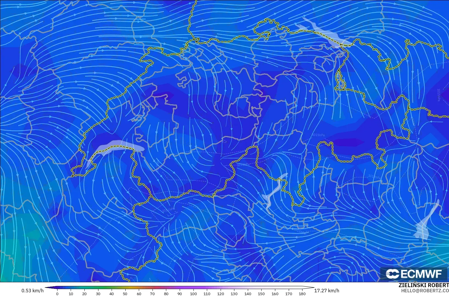 ECMWF IFS 0.25° modelo - Suiza, Viento a 10 m