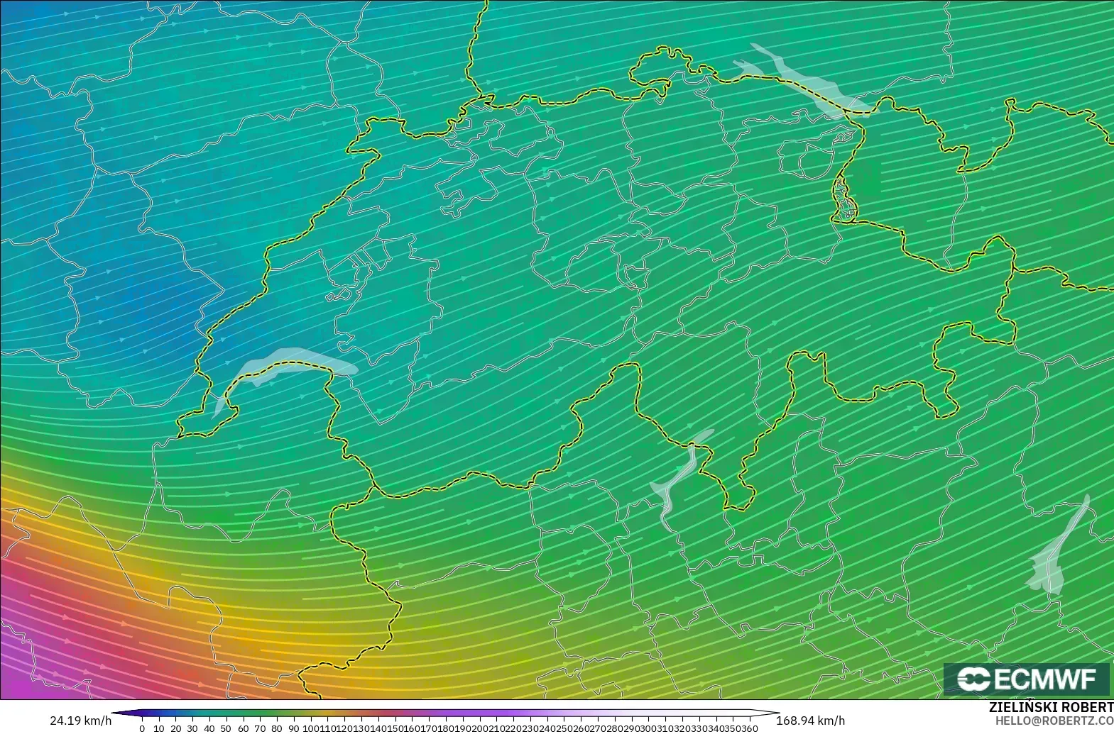 ECMWF IFS 0.25° modelo - Suiza, Viento a 300 hPa (corriente en chorro)