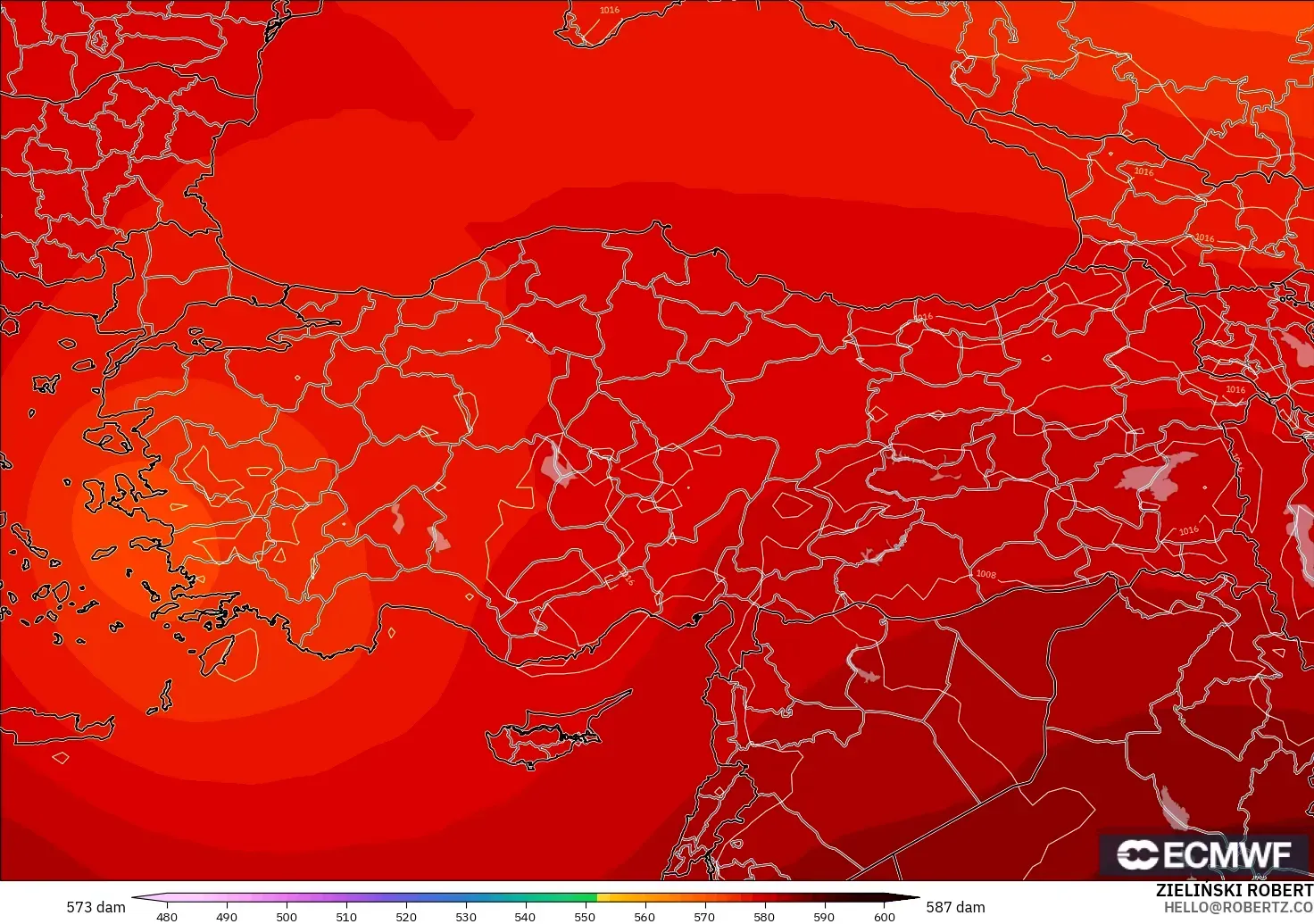 ECMWF IFS 0.25° modelo - Turquía, Altura geopotencial a 500 hPa