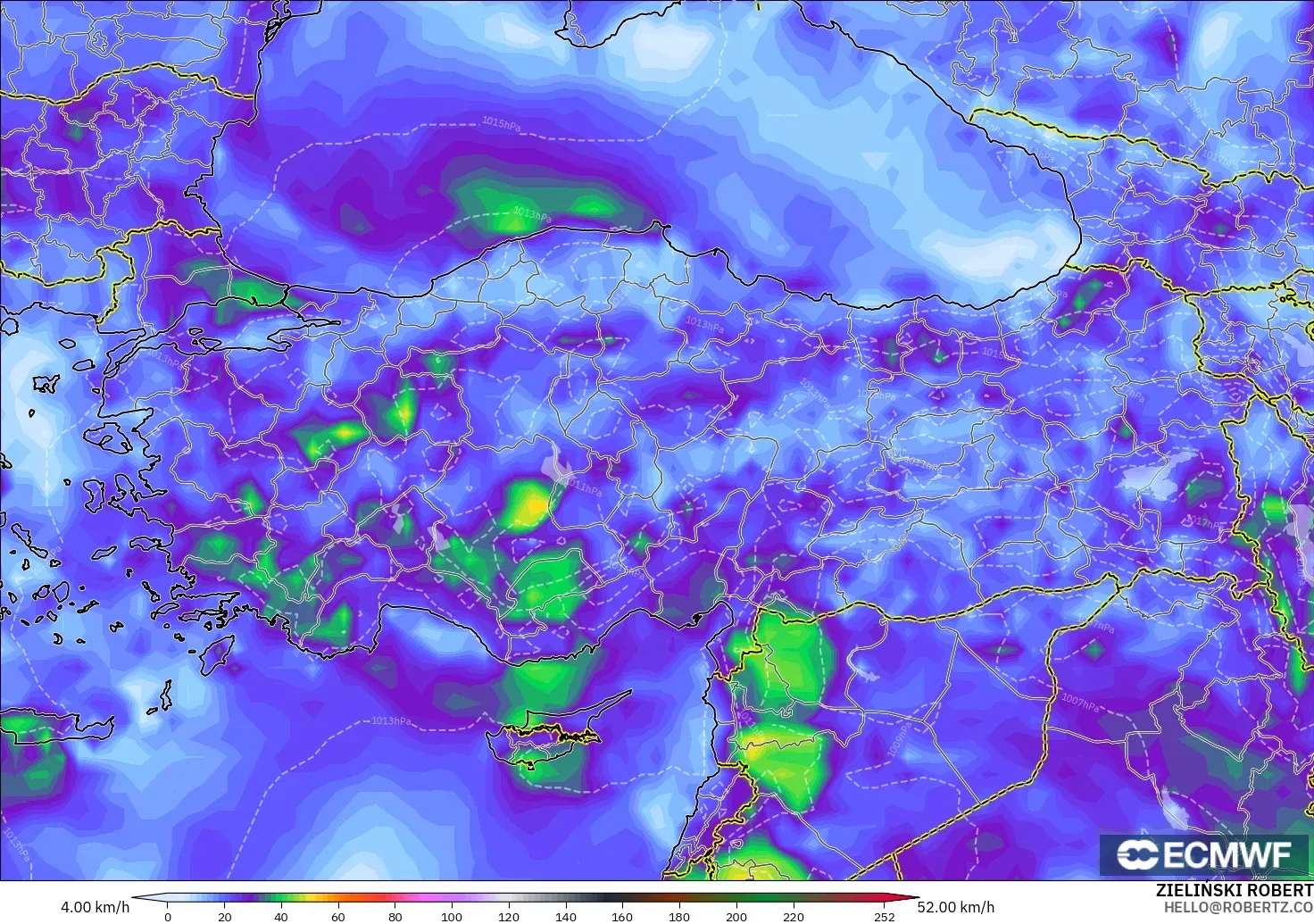 ECMWF IFS 0.25° modelo - Turquía, Ráfagas de viento