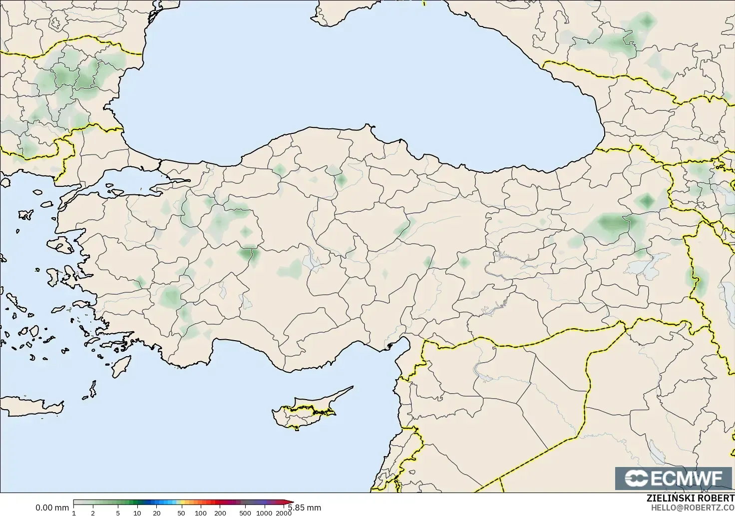 ECMWF IFS 0.25° modelo - Turquía, Acumulación de precipitación