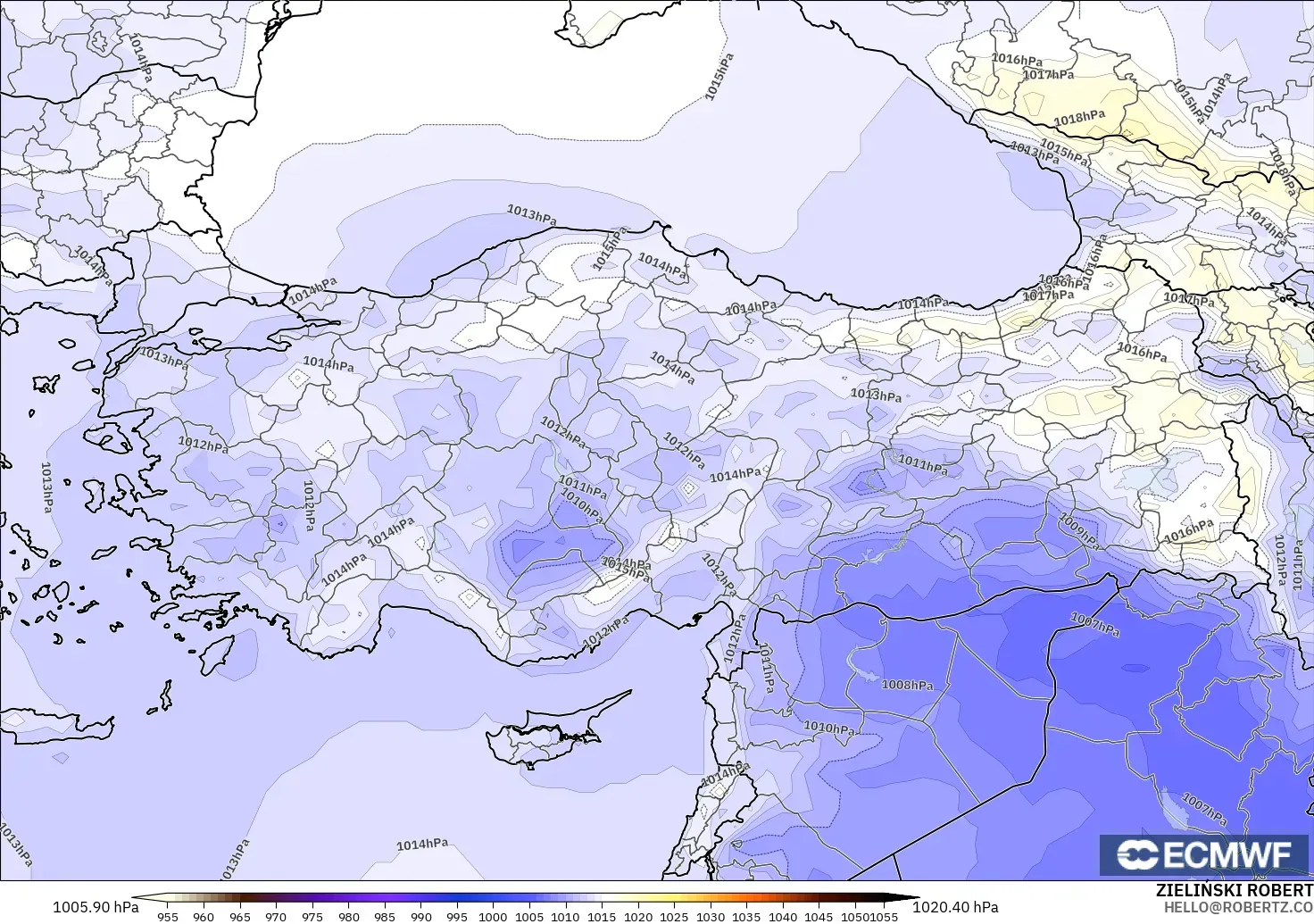 ECMWF IFS 0.25° modelo - Turquía, Presión