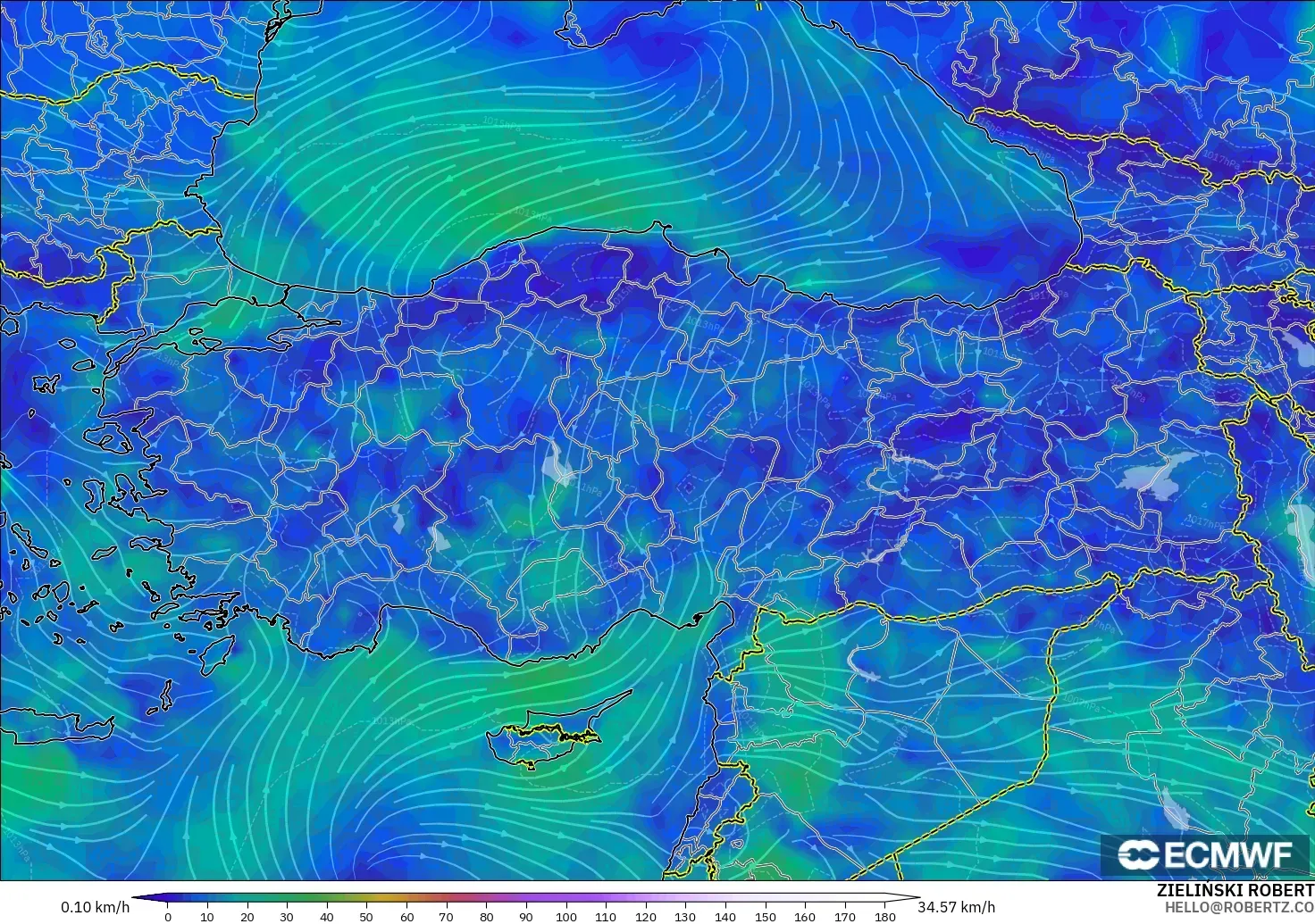ECMWF IFS 0.25° modelo - Turquía, Viento a 10 m